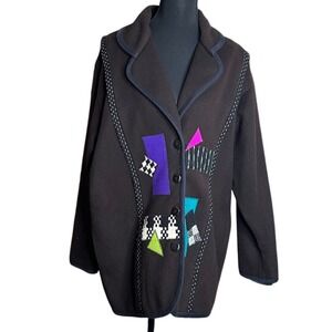 Lynn Murray Vintage 100% Wool Art to Wear Geometric Applique Jacket Black L 14